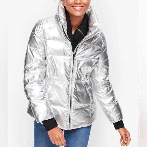 Down Alternative Metallic Puffer Ski Jacket with Removable Hood- womens Large - Picture 4 of 10